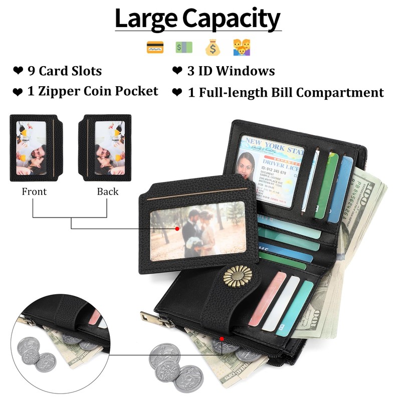 SENDEFN Small Wallet Women RFID Blocking Bifold Card Holder Compact