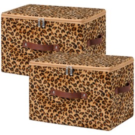 2PCS Storage Bin Boxes with Zipper Lid Leopard Print Cute Basket