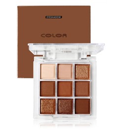 9 Colours Brown Eyeshadow Palette, Glitter Eyeshadow Matte Shimmer Natural Long Lasting Waterproof Highly Pigmented Smokey Eyeshadow Palette for Women Eye Makeup
