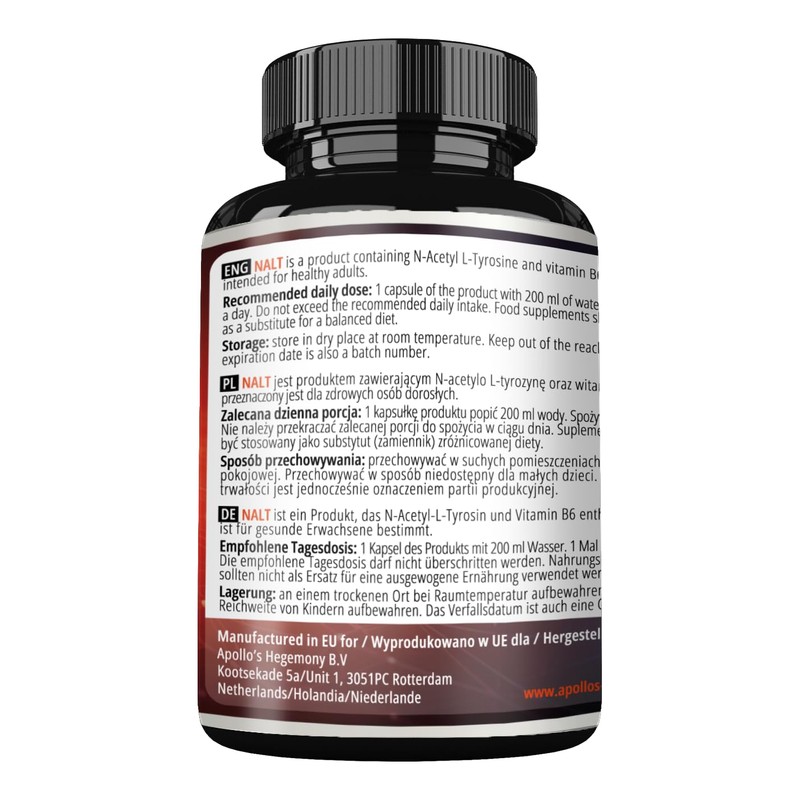 N-Acetyl-L-Tyrosine (NALT) 500mg and Active Vitamin B6 (P-5-P) 2mg -