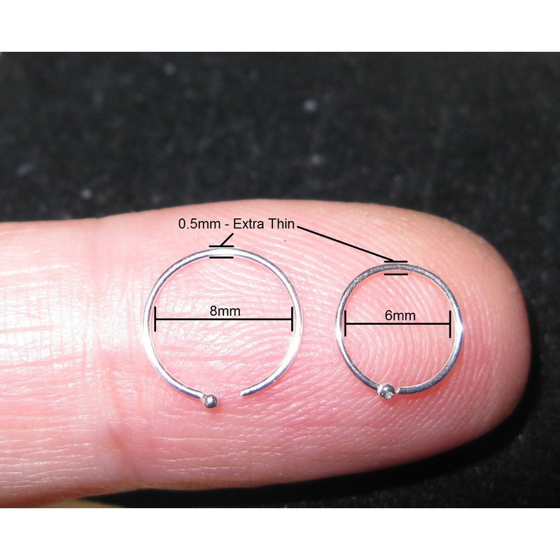 Set of 2 Nose Rings Small and Extra Thin 0.5mm