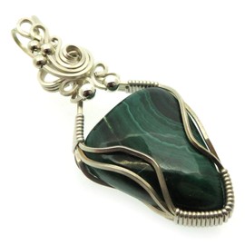 Malachite Gemstone Sterling Silver Wire Wrapped Pendant 04