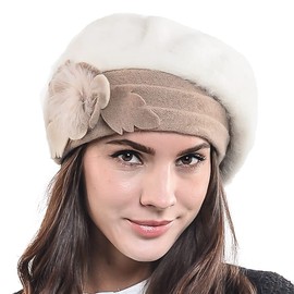 Women Classic French Artist Wool Beret Angora Beanie Winter Hat BR022 (Cream)(Size:M)