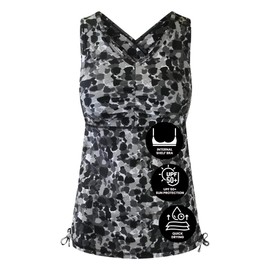 UV SKINZ Women's Swim Tankini – Modest Tankini Top with Built-in Bra Support, UPF 50+ Sun Protection, Flattering Ruched Sides to Conceal Tummy, Comfortable Swimwear for Women - Black Sea Glass - S