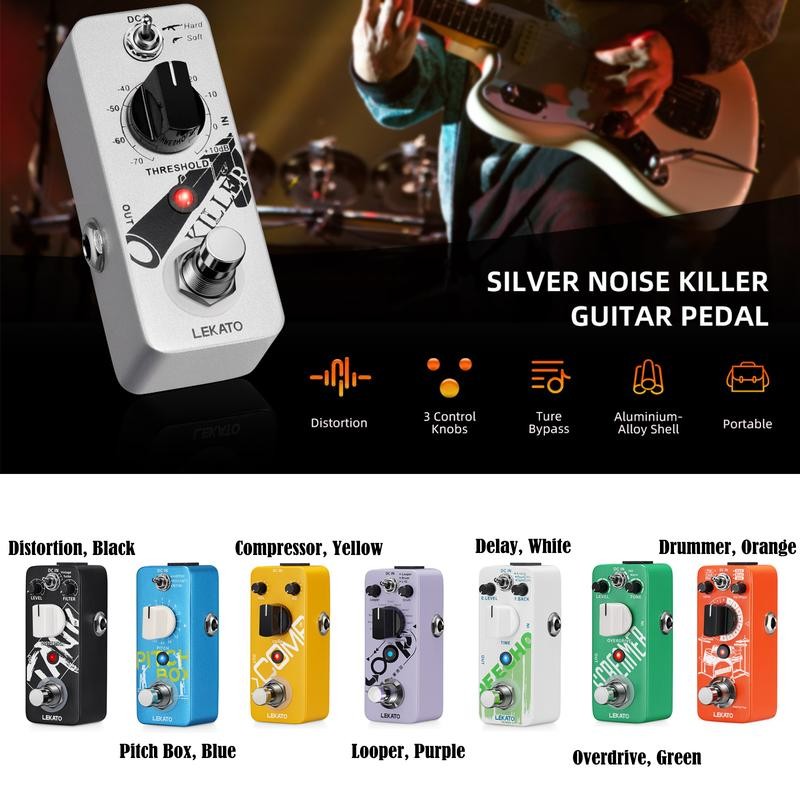 LEKATO Electric Guitar Bass Effect Pedal,Distortion/Pitch Box/Overdrive/Looper/Drummer/Noise Killer/Delay/Compressor Mini Pedal