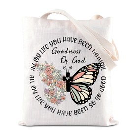 FOTAP Christian Gift Goodness Of God Tote Bag Butterfly Christian Handbag Bible Verse Gift Butterfly Religious Shoulder Bag (GOODNESS OF GOD T)