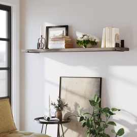 Wallniture Forte Wooden Board 60" Long, 11.25'' Deep, 1.5" Thick, Rustic Wood Floating Shelf for Wall with Heavy Duty Metal Brackets, Farmhouse Style Shelving for Home Decor, 1pc (Espresso)