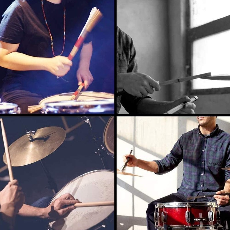 TUOREN 2Pair Jazz Drum Sticks Brushes Kit 1 Pair Retractable