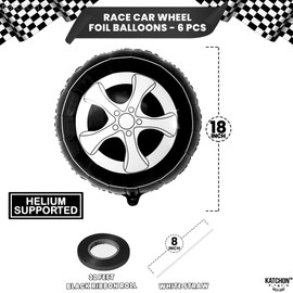 KatchOn, Big Tire Balloons for Birthday Boy Decorations - 18 Inch, Pack of 6 | Wheels Balloons for Two Fast Birthday Decorations | Race Car Birthday Party Decorations | Auto Mechanic Party Decorations