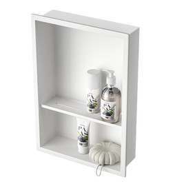 Bernkot Stainless Steel Shower Niche 18" X 12" White Niche Shower No Tile Needed Wall Niche with Shelf for Bathroom Storage Over Mount Installation