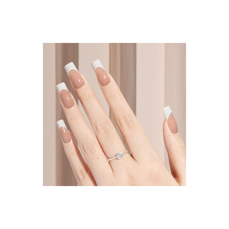 AILLSA Uñas Postizas Francesas de Gel, 180 Unidades, Largas, Cuadradas,