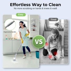 Prasky Electric Spin Scrubber, Cordless IPX8 Shower Scrubber with 9 Replacement Heads and 4 Tier Removable Handles, Dual Speed Extendable Spin Brush for Cleaning Bathroom, Tub, Tile