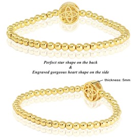 by you Initial Bracelets for Women 26 Letters Alphabet Round Charm Stainless Steel Gold Silver Beaded ball Bracelets (Gold - J)