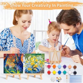 ZGOGOZ 14 pcs Mini Lienzos con Caballete,12 Colores Juego de Acrilica,8x8 cm Caballete Pintura Pequeño Plegable para Niños Adultos Pintar,Acuarelas,Suministros de Fiesta de Pintura Artística