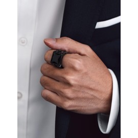 Bandmax Ring Black Signet Ring Stainless Steel Men's Rings Viking Size 62 mm Ring with Stone 14 mm Wide Onyx Ring Friendship Ring Accessories Men's Jewellery