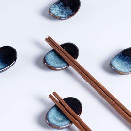 STE-CER Ceramic Chopsticks Holder,Japanese Chopstick Rest,Spoon,knife & Fork Stand,Set of 8 (Starry blue)
