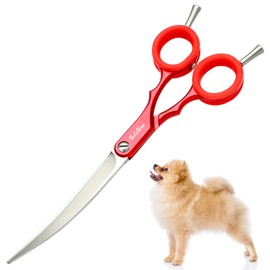 Snipstar 6.75in 30° Curved Dog Grooming Scissors, VG10 Japanese Stainless Steel Professional Pet Shears, Lightweight Trimming Tool for Face & Paws on Cats & Dogs, for Home or Salon Groomer – Red