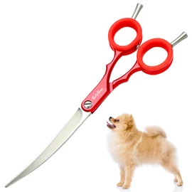 Snipstar 6.75in 30° Curved Dog Grooming Scissors, VG10 Japanese Stainless Steel Professional Pet Shears, Lightweight Trimming Tool for Face & Paws on Cats & Dogs, for Home or Salon Groomer – Red