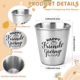 Roshtia 20 Set Happy Friendsgiving Shot Glasses Friendsgiving Party Favors 2.36oz Stainless Steel Thanksgiving Drinking Cups with Thank You Tag Organza Bag Thanksgiving Gift Party Supplies for Guest