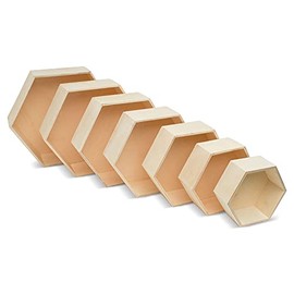 Wooden Hexagon Floating Shelves with Backs, Set of 7, Unfinished for Crafts and DIY Wall Dcor: Modern, Geometric, Rustic, or Honeycomb, by Woodpeckers
