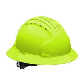 Evolution Deluxe 6161 280-EV6161-10 Full Brim Hard Hat with HDPE Shell, 6-Point Polyester Suspension and Wheel Ratchet Adjustment (VENTED, Hi Viz Lime Green) - PIP - 280-EV6161V-LY