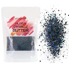 100g Holographic Chunky Glitter, Craft Glitters for Arts & Crafts, Cosmetic Chunky Mixed Glitter, Body Glitter for Makeup, Face, Hair, Lips, Nails, Festival (Black)