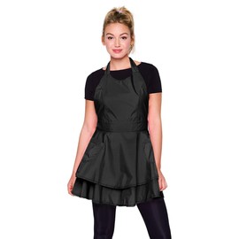 Betty Dain Noir Chic Bleach-Proof All-Purpose Salon Apron: Stylish, Lightweight Polyester with Ruffle Details, Extra Long Ties, and Two Side Pockets for Ultimate Functionality
