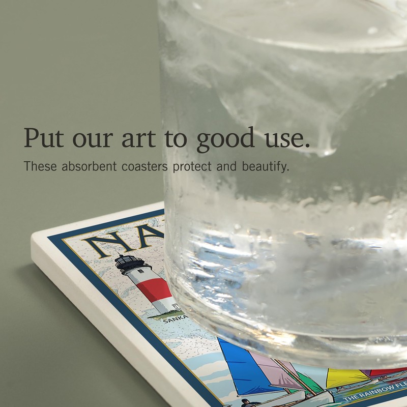 Nantucket, MA Nautical Chart (Absorbent Ceramic Coaster, Single, Cork Back,
