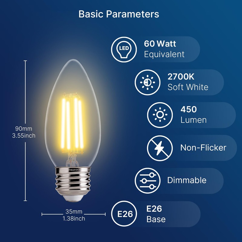 FLSNT Dimmable LED Candelabra Light Bulbs 60W Equivalent E26 Base,