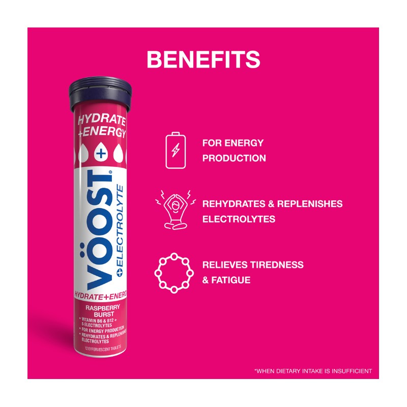 VÖOST Hydrate + Energy Raspberry Burst 12 Effervescent Tablets