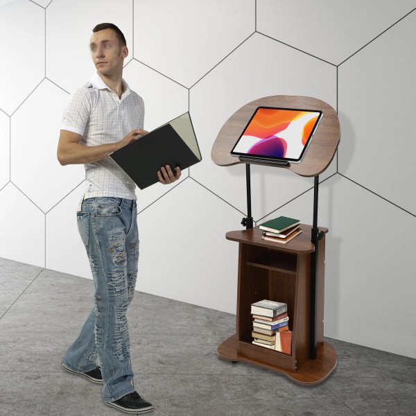 SENDERPICK Height Adjustable Portable Wood Podium Stand Wheeled Lectern with