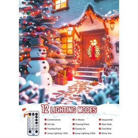 Brightown Christmas Tree Lights Outdoor Cluster Lights - 1000 LED 50 Ft Christmas Firecrackers String Lights, 12 Modes Timer Remote Waterproof Plug in Twinkle Lights for Xmas Tree, Red ＆ Cool White