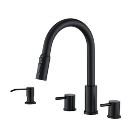 Tohlar 4 Hole Kitchen Faucet, Brushed Gold Kitchen Faucet with Soap Dispenser and Pull Down Sprayer 3 Modes Kitchen Sink Faucets, Stainless Steel High Arch Kitchen Sink Faucet with Separate Handle