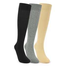 HiColorful 3 Pairs Knee High Cotton Support Socks for Women & Men–Soft Stretch Fit, Breathable Comfort–Ideal for Work Travel Everyday Wear Black/Grey/Beige Medium