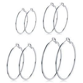 4 Pairs Silver Hoop Earrings for Women- 925 Hypoallergenic Sterling Silver Hoop Earrings Set, Big Large Minimalist Silver Hoops Gifts(30MM 40MM 50MM 60MM)