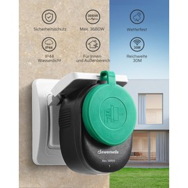 DEWENWILS Outdoor Radio Sockets with Remote Control, 16 A, 3680 W, IP44 Outdoor Socket with Remote Control, 4 Sockets with Remote Control for Holiday Decoration, 30 m Range, Programmable, Waterproof