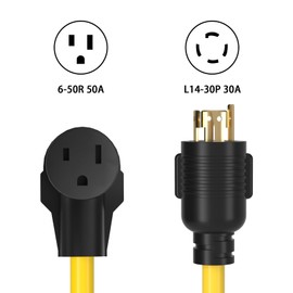 ACKING Nema L14-30P to 6-50R Generator Power Cord Welder Adapter,4 Prong 30 Amp Generator to 3 Prong 50 Amp Welder Adapter, 250v 10AWG 1.5FT Long