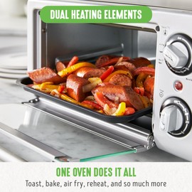 GreenLife Countertop Toaster Oven Air Fryer Stainless Steel, Healthy Ceramic Nonstick, PFAS Free, Tray & Basket, Bake, Broil, Reheat, Adjustable Temp & Time Control, Auto Shutoff, Black