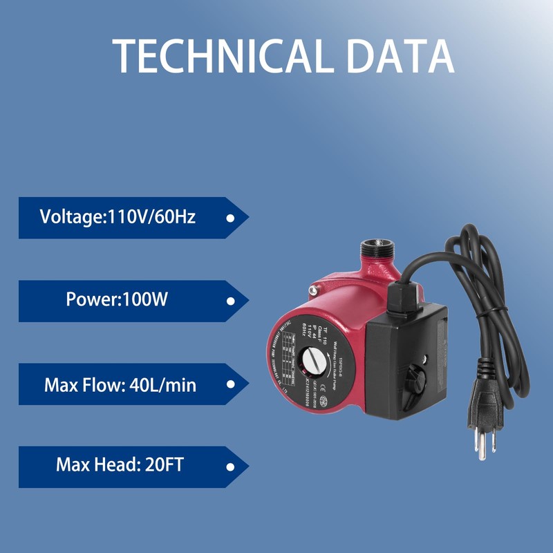 110V 3-Speed Hot Water Recirculating Pump, Silent 1/2 NPT Circulator