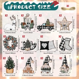 24Pcs Wooden Christmas Tree Ornaments Wooden Hanging Christmas Decorations for Xmas Tree Gift Home Christmas Decor with Red Gloves Gnome Candy Cane Santa Claus Truck (Lovely)