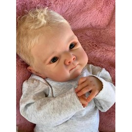 Ardol 18 Inch Realistic Baby Doll Reborn Dollls with Rooted Blond Hair Newborn Baby Lifelike Cuddly Body - Golden Hair Gray Onesie Nursery Decor Gift Set for Kids Age 3+
