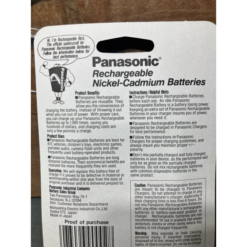 Panasonic Rechargeable Size C Batteries 2 Pack Made In Japan