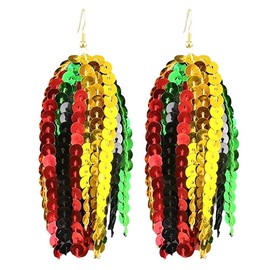 Juneteenth Celebration Earrings African History & Culture Black Jewlry - Sequin Tassel