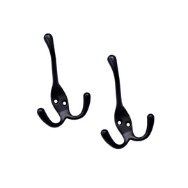 QCAA Premium Quality Coat Hat Hook Three Prongs Hook, 4", Zinc Die Cast, Matte Black, Made in Taiwan, 5 Pack