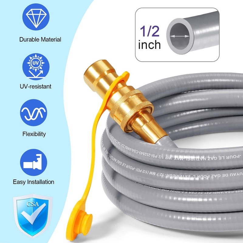 GasSaf 12 FT 1/2" ID Natural Gas Hose with Quick
