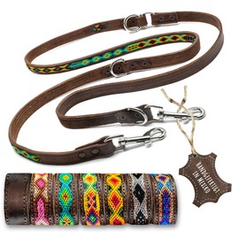 ALTEZAR Dog Lead Leather Wide Tribal Handmade in Mexico for Large Dogs Green