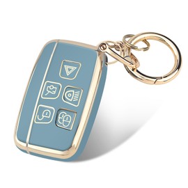 FT FUNTOR Key Fob Cover for Range Rover,5 Buttons TPU for Land Rover Key Fob Cover with Golden Edge,Compatible with Land Rover LR4 Range Rover Sport Evoque Jaguar XJ F-pace (B-Blue)