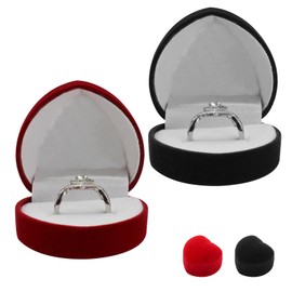 AdiStylinno Wedding Ring Box, 2 Pieces, Small Heart-Shaped Engagement Ring Box for Jewellery, Mini Earring Ring, Jewellery Storage Box for Men and Women (Red + Black)