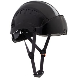 LOHASPRO Hard Hats Construction Safety Helmet with Visor ANSI Z89.1 Approved OSHA Hardhat, Vented Men Work Hard Hat with Chin Strap Tree Climbing Arborist Helmet (P2 Black+Smoked Visor)