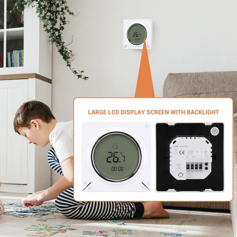 Digital Smart Thermostat, 16A Temperature Controller with Clear LCD Screen,